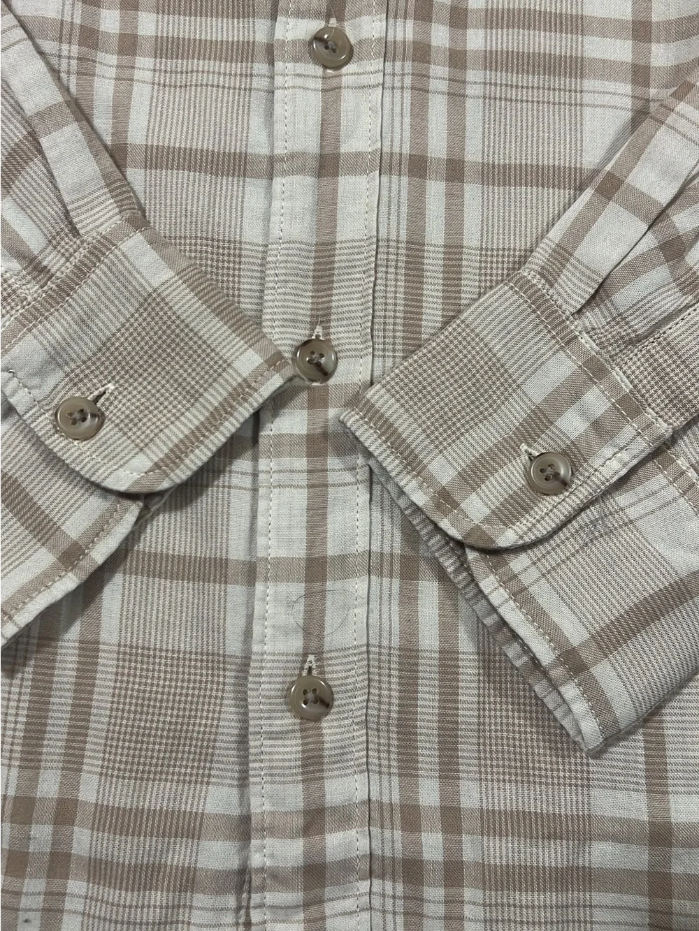 J. Crew Men's Tan and Cream Plaid Button-Down Shirt